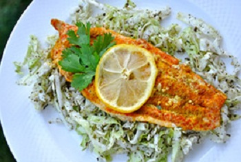 Baked Catfish and Mint Cabbage Salad